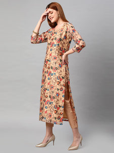 Gosriki Women'S Rayon Floral Printed Straight Kurta With Pants & Dupatta (Madhubani-Beige-Gs_L_Beige_Large),Beige,,B0BPY2HBTZ