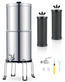 CO-Z Gravity Fed Water Filter System, Stainless Steel Gravity Water Purifier with 2 Carbon Filters, 2.25 Gal Countertop Water Fi