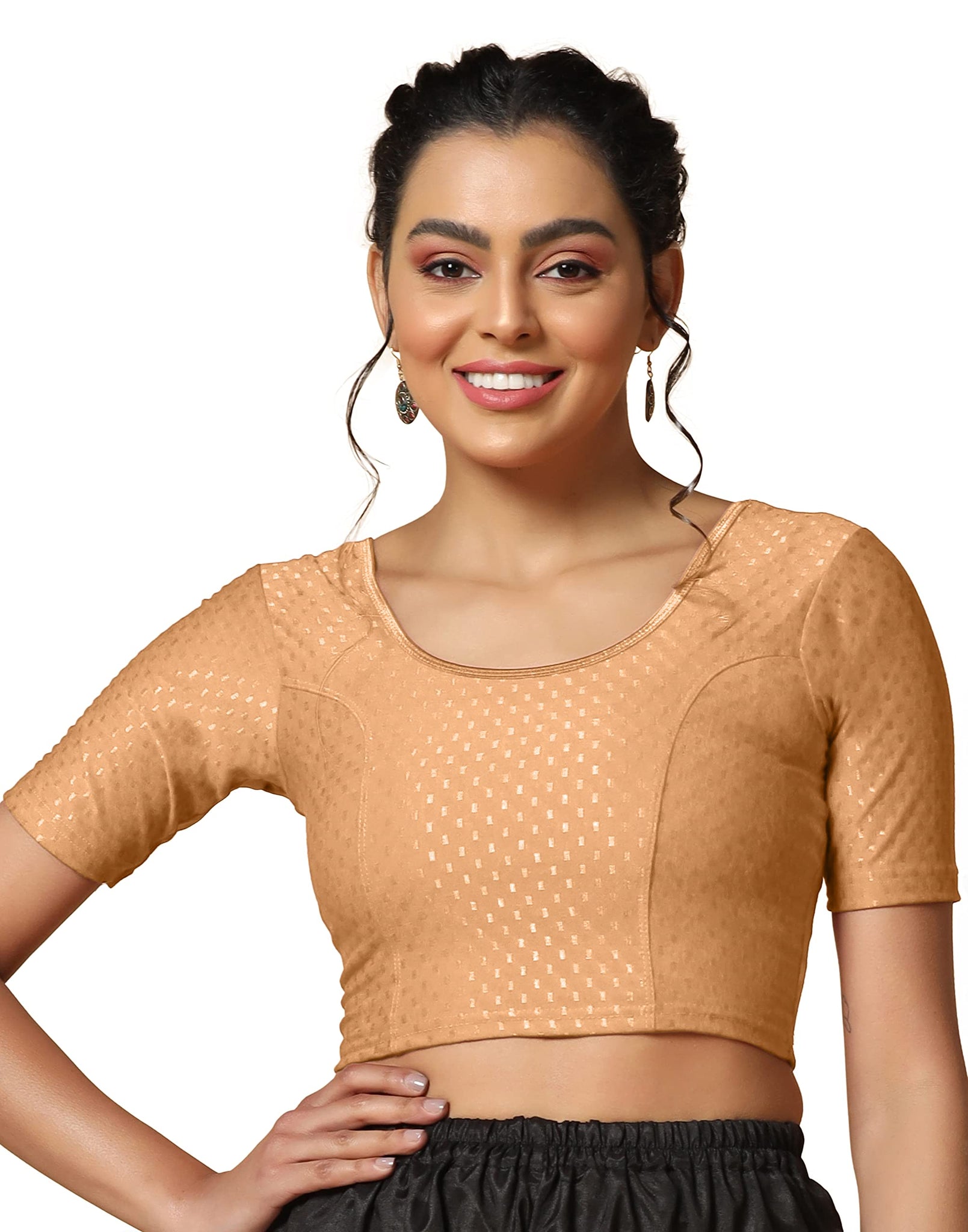 Toplot Cotton Blend Lycra Stretchable Round Neck Blouses For Women Readymade (Blouse-5058-Cream-32),Beige,32,B0BX5TLY3Z