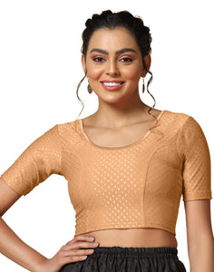 Toplot Cotton Blend Lycra Stretchable Round Neck Blouses For Women Readymade (Blouse-5058-Cream-32),Beige,32,B0BX5TLY3Z