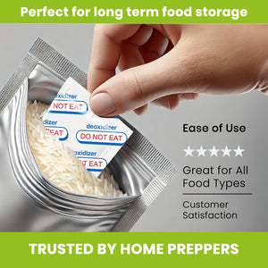 400cc Oxygen Absorbers for Food Storage 100 Pack - Sealed Packs of 10 for Freshness - Ideal for Mylar Bags, Mason Jars, and Free