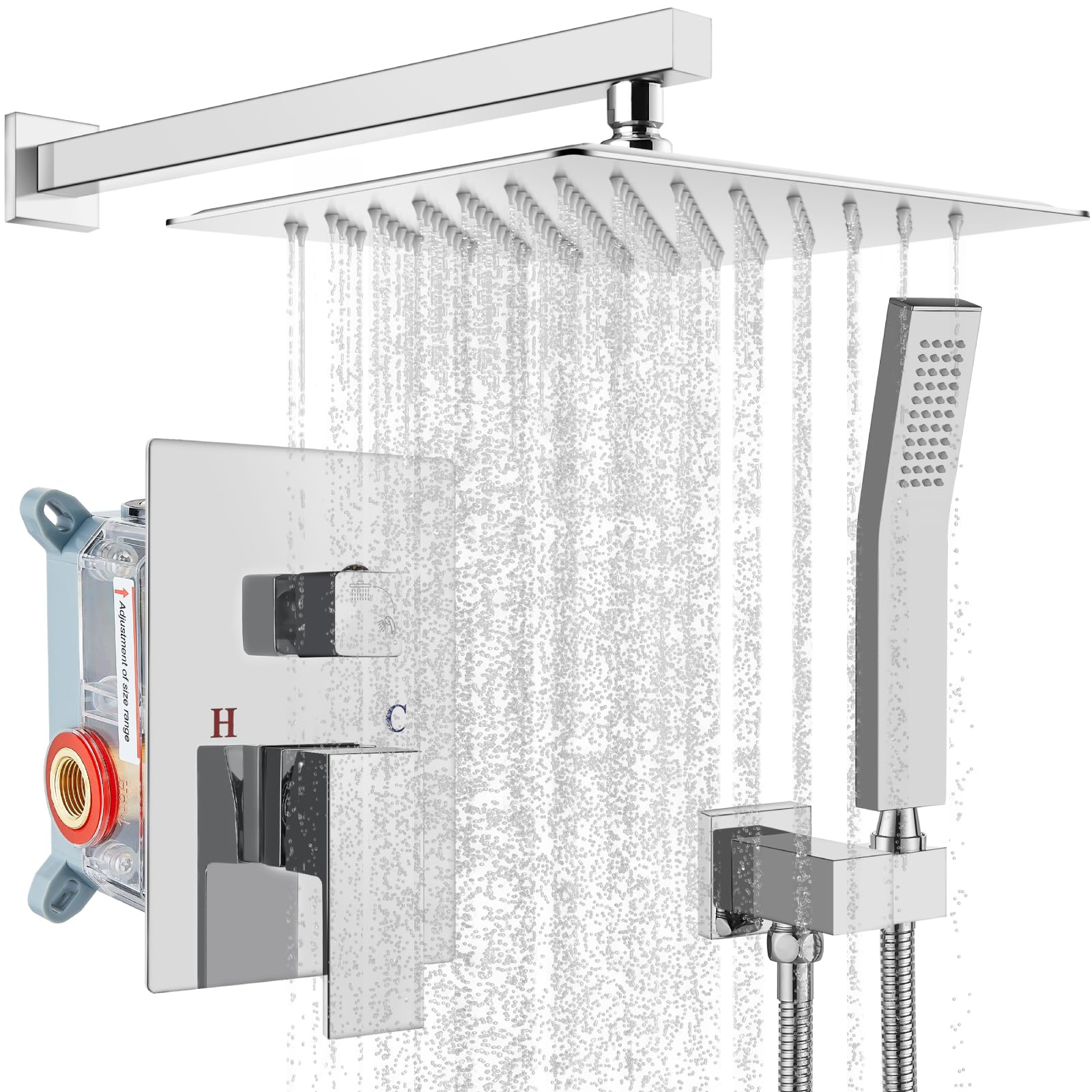 Rainfall 10 Inch Shower System Bathroom Luxury Rain Mixer Silver Shower Combo Set Wall Mounted Shower Head Systems With High Pre