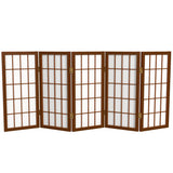 2 ft. Short Desktop Window Pane Shoji Screen - Walnut - 5 Panels
