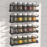 LUCYCAZ 4 Pack Wall Mounted Spice Rack with 16 Hooks, Spice Organizer Shelf for Stove Cabinet Pantry Door,Screw or Adhesive Spic