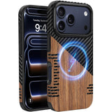ZZDZZ Magnetic Case Compatible with iPhone 17 Pro Max Case [Compatible with MagSafe] Wood and Leather Carbon Fiber Design Hybrid