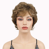 Lydell 6 Short Curly Wavy Wigs Synthetic Full Hair Classic Style(12TT26 Light Brown with Highlights)