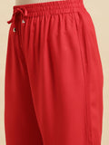 Rangita Women Rayon Red Solid Ankle Length Straight Pant, L