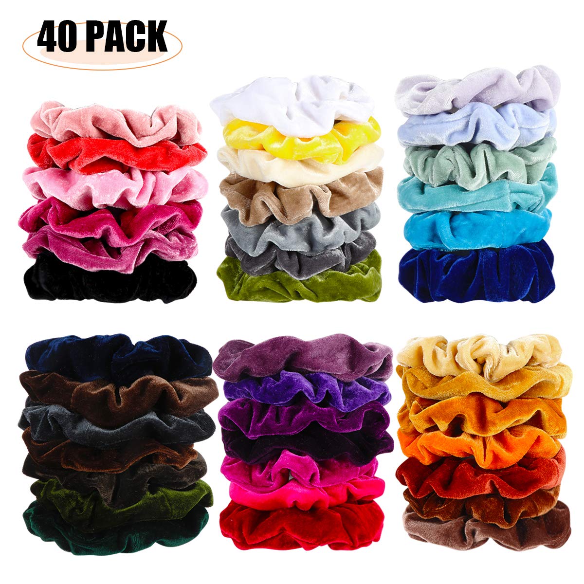 40 Pcs Hair Scrunchies Velvet Elastic Hair Bands Scrunchy Hair Ties Ropes Scrunchie for Women or Girls Hair Accessories - 40 Ass