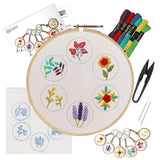 Embroiderymaterial 8Inch Embroidery Kit For Beginners With Mdf Key Rings (Round Shape) Includes Floral Designs, Needles, Cutte