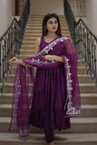 Gosriki Women'S Rayon Blend Anarkali Solid Kurta With Pant & Dupatta (Kasbah Purple-Vks01-Gs_L_Purple_Large),Purple,,B0DFCG73QQ