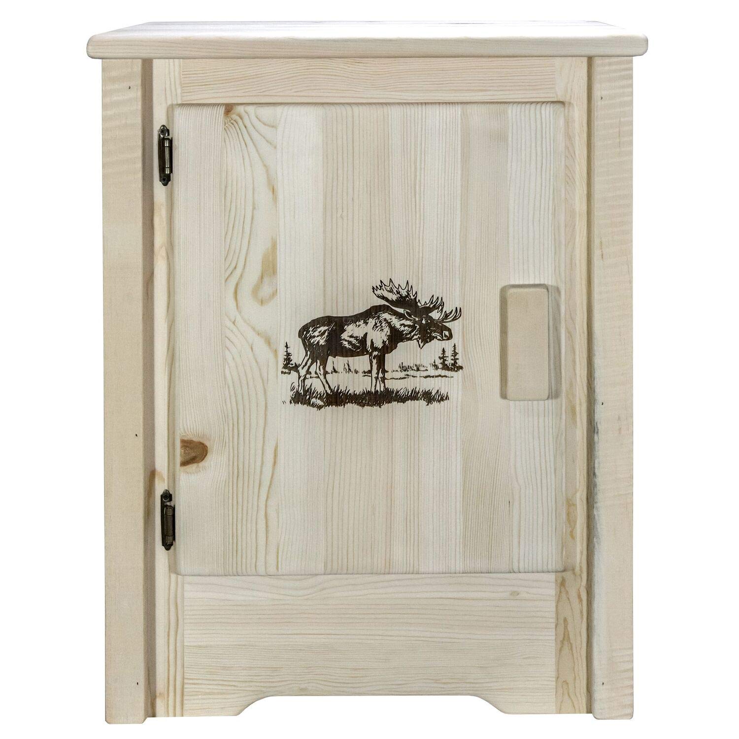 Montana Woodworks Homestead Collection Accent Cabinet With Laser Engraved Moose Design, Left Hinged, Ready To Finish