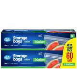 2 Gallon Storage Bags, Double Zipper Seal - 60 Count, Resealable Thick Plastic Food Storage Bags - Microwave-Safe, Zero BPA - Re