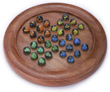 Ajuny Wooden Solitaire Board Game - Handcrafted Round Peg Puzzle with 33 Marbles + 7 Extra, 12x12 Inch Strategy Game for Adults 