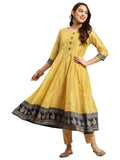 rangita Yellow Chanderi Calf Length Printed Flared Kurti for Women | Kurta for Women_3XL