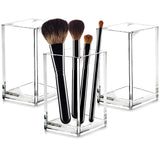 Cerpourt 3 Pack Clear Acrylic Makeup Brush Holder,Acrylic Cosmetic Brushes Storage Organizer,Pencil Pen Holder Cup for Desk,Mode