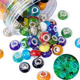Beadthoven 100pcs Glow in The Dark Beads Handmade Luminous Lampwork Style Large Hole European Beads with Silver Tone Brass Cores