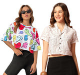 Toplot Women'S Casual Printed Crop Top With Short Sleeve Pack Of 2 (Combo-5135-Wht-Mlt-Xl),White-Multi,,B0CCXWJZF8