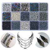 15 Color Glass Seed Tube Bugle Beads Bracelet Jewelry Making Kit,Black