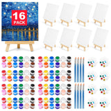 16 Pack 8 * 10In Canvas Boards for Painting, Art Canvas for Drawing with 32 Brushes & 16 Paint Trays & 32 Acrylic Paint, Mini Pa
