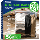 TUXIYA 50PACK Large 5 Gallon Zipper Bags for Storage 18 x 24 Inch, Large Clear Zipper Bags Reusable for Clothes, Travel, Moving 