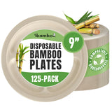 ibambo Bamboo Paper Disposable Plates with Compartment (125-Pack, 9-inch) - Sturdy & Microwave Safe | Disposable Sectioned Plate