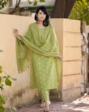 Anni Designer Women'S Rayon Viscose Straight Printed Kurta With Pant & Dupatta (Maheman Pista_Xl_Pista_X-Large),Pista,XL,,,