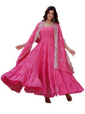 Wedani Women Floral Print Anarkali Kurta With Pant And Dupatta Pink,PINK,L
