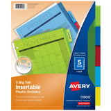 Avery Dividers for 3 Ring Binders, 5Tab Binder Dividers, Plastic Binder Dividers, Insertable Big Tabs, Multicolor, 1 Set (11900