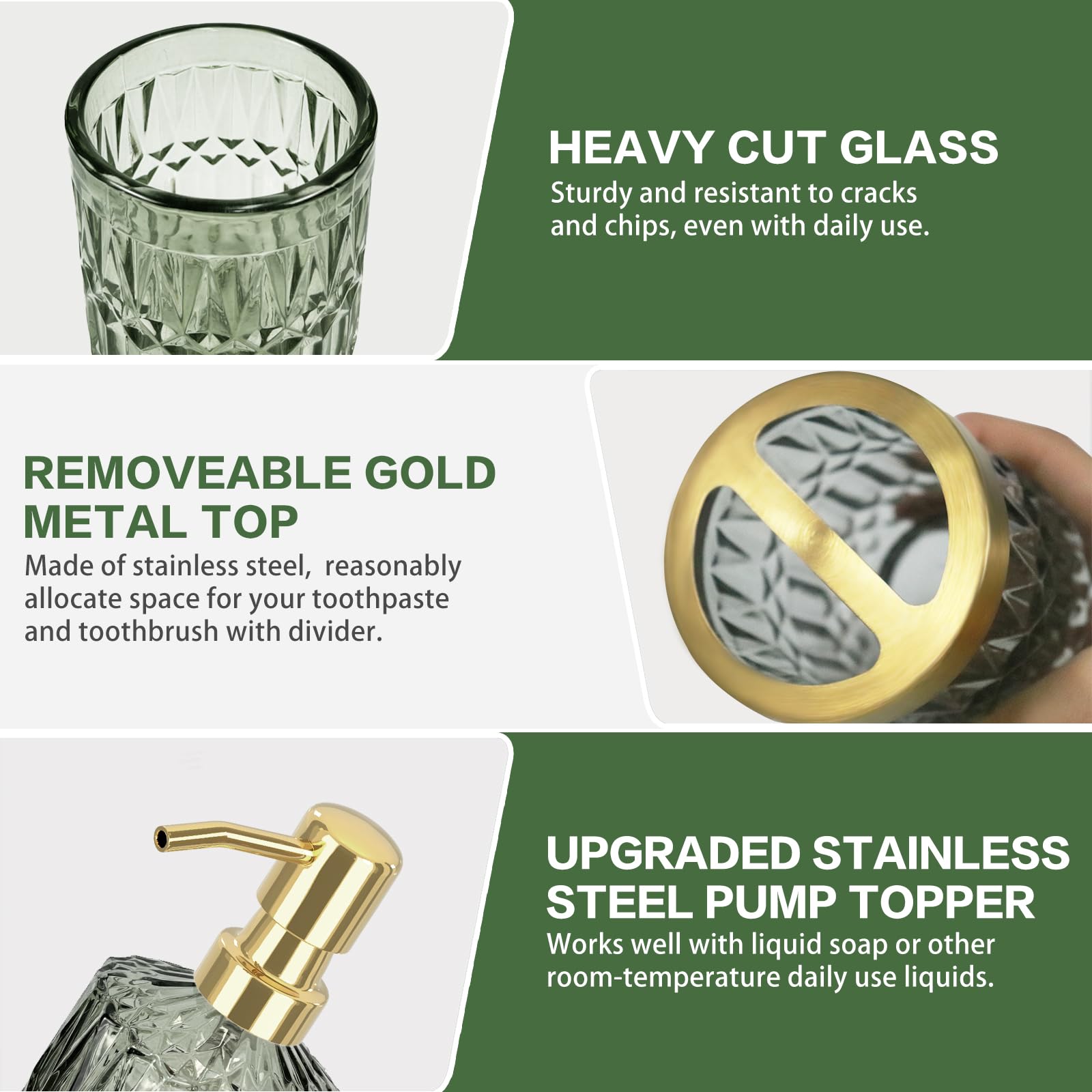 Towoaafu Green Bathroom Accessories Set - 5 PCS Glass Bathroom Decor with Soap Dispenser & Soap Dish & Toothbrush Holder & Tumbl