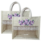Ahans World Jute Bag 12x10x5 Inch with Transparent Window Ideal for Room Hampers (2, Lavender)