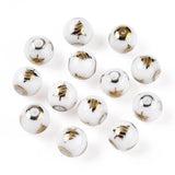 Elecrelive 20Pcs Christmas Tree Glass Beads 10mm Christmas Holiday Round Beads Golden Plated for Necklace Bracelet Earring Xmas 
