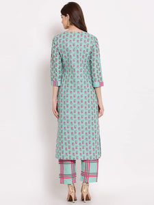 Gosriki Women'S Cotton Straight Kurta With Pant (Kpt-Cot-10029-Sea Green_Xl-Go_Sea Green_X-Large),Sea Green,,B09LSC7YR9