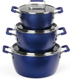 Granitestone Blue Pots and Pans Set Nonstick, 6 Stackable Piece Cooking Pots Set, Kitchen Pots, Non Stick Coating, 5qt 3qt & 1.5