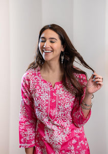 Anni Designer Women'S Cotton Blend Chikankari Embroidered Straight Kurta (Zainab Pink-Nw_Xl_Pink_X-Large),Pink,XL,,,