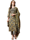 Gosriki Women'S Cotton Blend Printed Straight Kurta With Pant & Dupatta (Bigi Grey-Nw-Gs_Xl_Grey_X-Large),Grey,,B0C9QV7L76