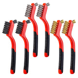 YiwerDer 6Pcs Mini Wire Brush Set, Stainless Steel/Brass/Nylon Bristles Wire Brushes, Curved Handle Soft Grip for Rust, Dirt & P