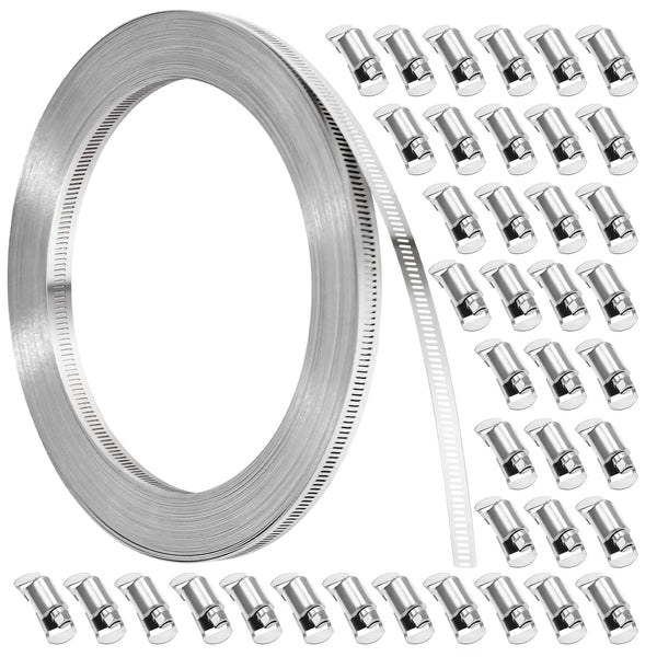 Hose Clamps, Diy 100 Ft Metal Strap + 40 Fasteners, Hose Clamps Stainl ...