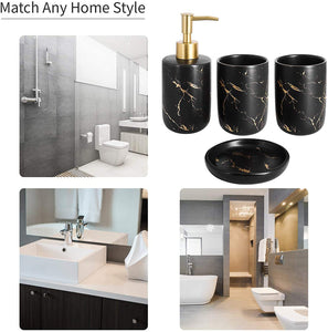 Qulable Black Bathroom Accessories Set Complete, 4 Pcs Ceramic Bathroom Decorations Accessories Sets Includes Lotion Dispenser,