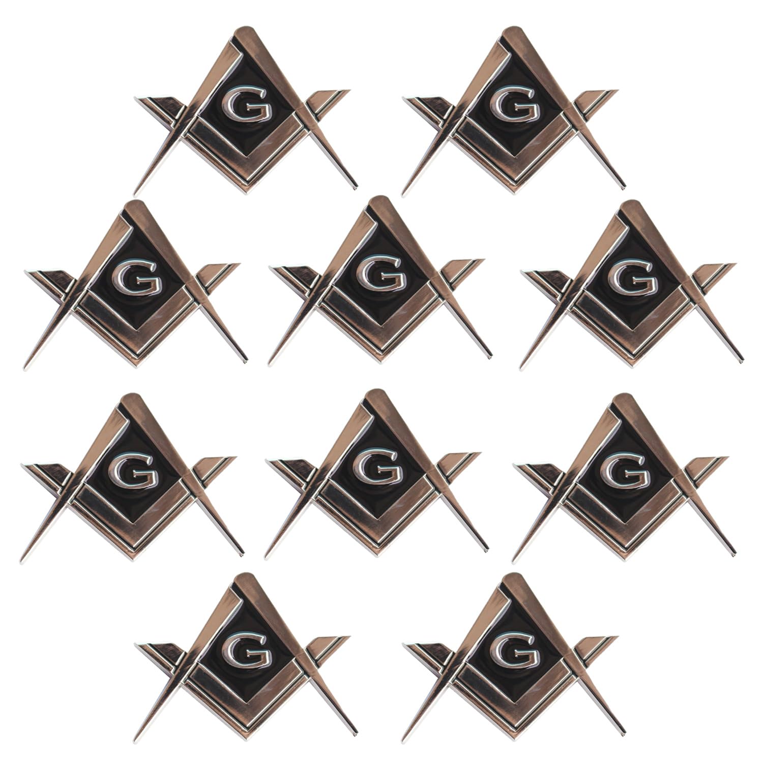 2.75 Chrome Plated Masonic Car Emblem Mason Square and Compasses Auto Truck Motorcycle Decal Accessories (10 Piece)