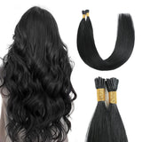 Sunya I Tip Hair Extensions Human Hair 26 Inch #1 Jet Black Itip Hair Extensions 50g/50Strands Long Straight Pre Bonded Black I 
