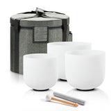 CVNC 432HZ Sound Healing Set of 3 Crystal Singing Bowls, Frosted Chakra Quartz Crystal Sound Bowl with Carry Bags 7 C Root 8