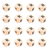 KISSITTY 100pcs Letter R Wood Beads for Key Chains Cube Wooden Beads 10mm Large Hole Natural Square Alphabet Wooden Loose Beads 