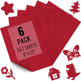 6PCS Red Felt Fabric Sheets 9 x 12 - 1.6mm Thick Soft Felt for Craft Sewing DIY Patchwork Art Projects Decorations