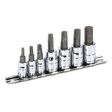 Powerbuilt 7 Piece Torx Bit Socket Set, Star Driver, Sizes T15 T20 T30 T40 T45 T50 T55, S2 Bits and Chrome-Vanadium Sockets - 64
