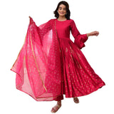 Anni Designer Women'S Rayon Blend Anarkali Printed Kurta With Pant & Dupatta (Kundavai Pink_S_Pink_Small),Pink,S