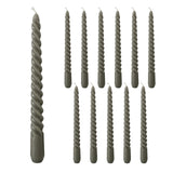 12 Piece Pale Dark Grey Twist Taper Candles, 2 Boxed Sets of 6, 4 Hours Burn Time, Paraffin Wax, 7.75 Inches