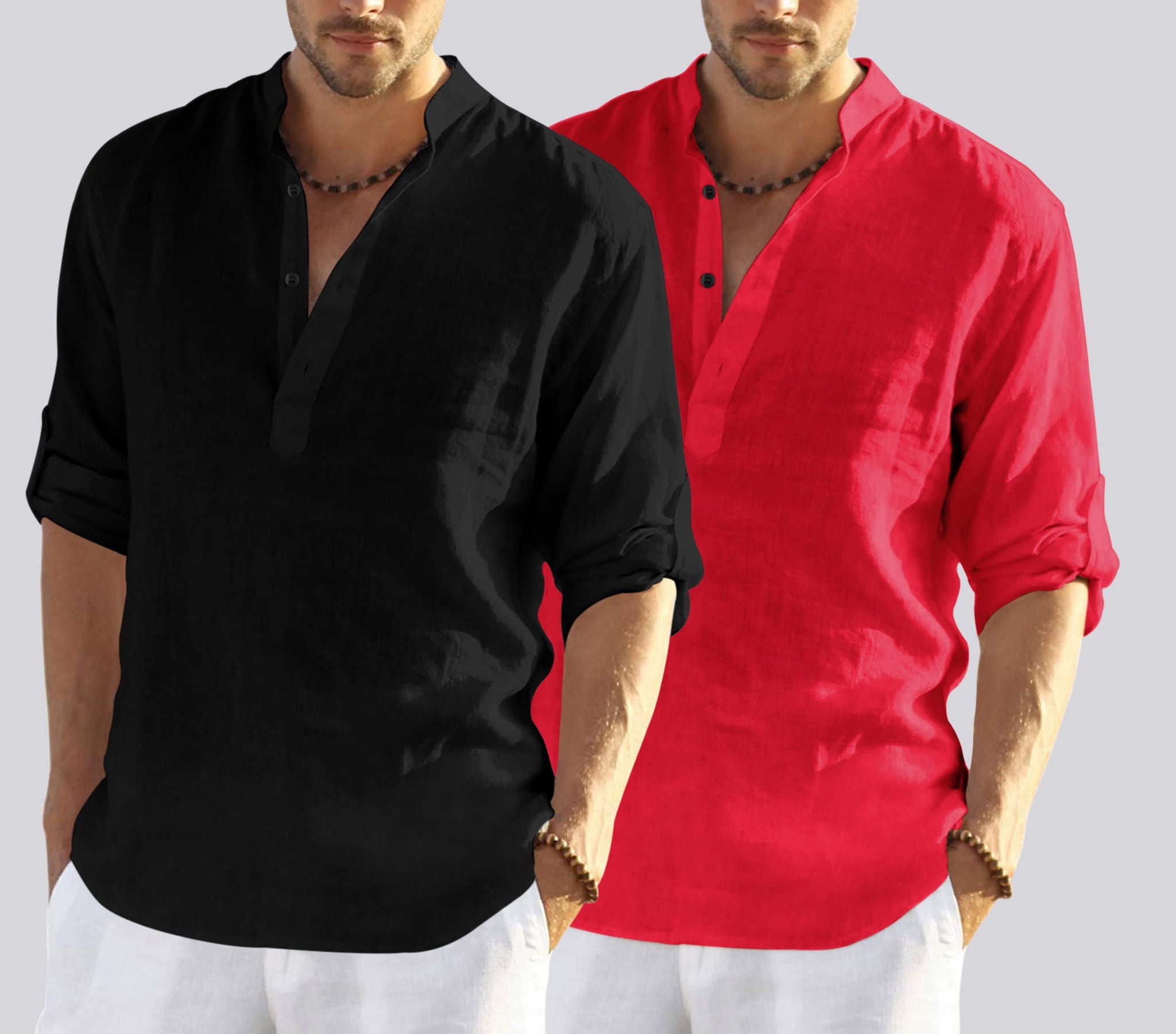 Bellstone Men'S Cotton Blend Solid Regular Dress Shirt (Kurta800_Combo_Black_Red_S