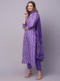 Anni Designer Women'S Rayon Blend Straight Printed Kurta With Pant & Dupatta (Feedback-Begani-Nw_S_Purple_Small),Purple,S,Rayon Blend,Regular,Kurta, Scarf
