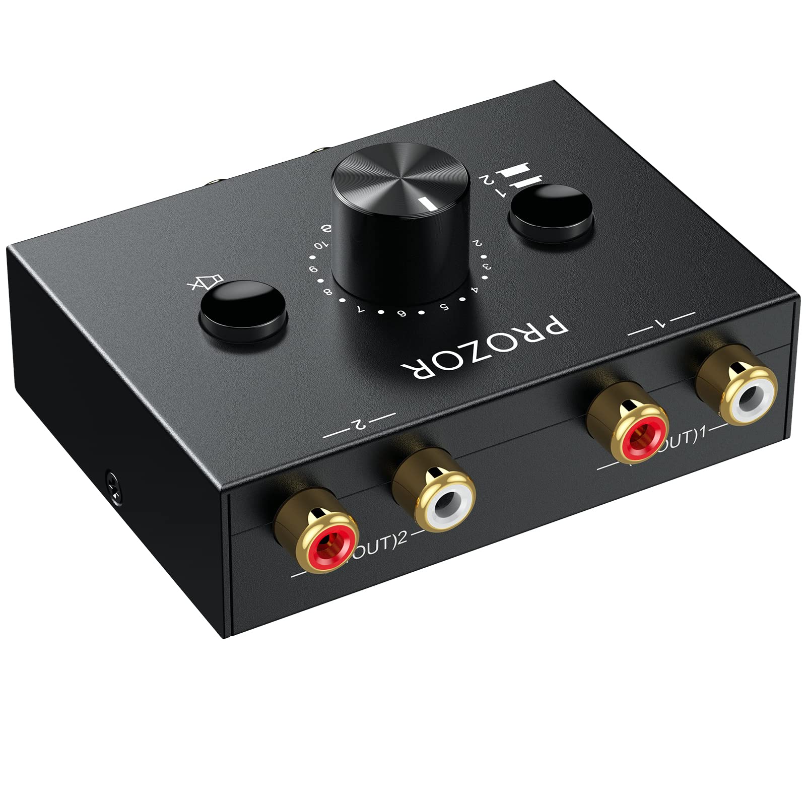 PROZOR RCA Stereo Audio Switch 2 in 1 Out R/L Stereo Audio Switch 1 in 2 Out Stereo Audio Splitter with Mute Button and No Exter