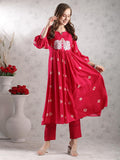 Anni Designer Women'S Rayon Blend Anarkali Printed Kurta With Pant (Anveshi Pink-Vks05_L_Pink_Large),Pink,L,,,